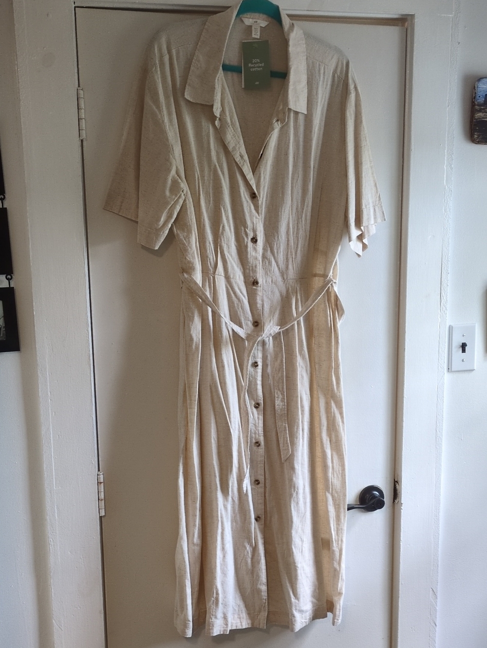 Casual Button-Front Cream Shirt Dress